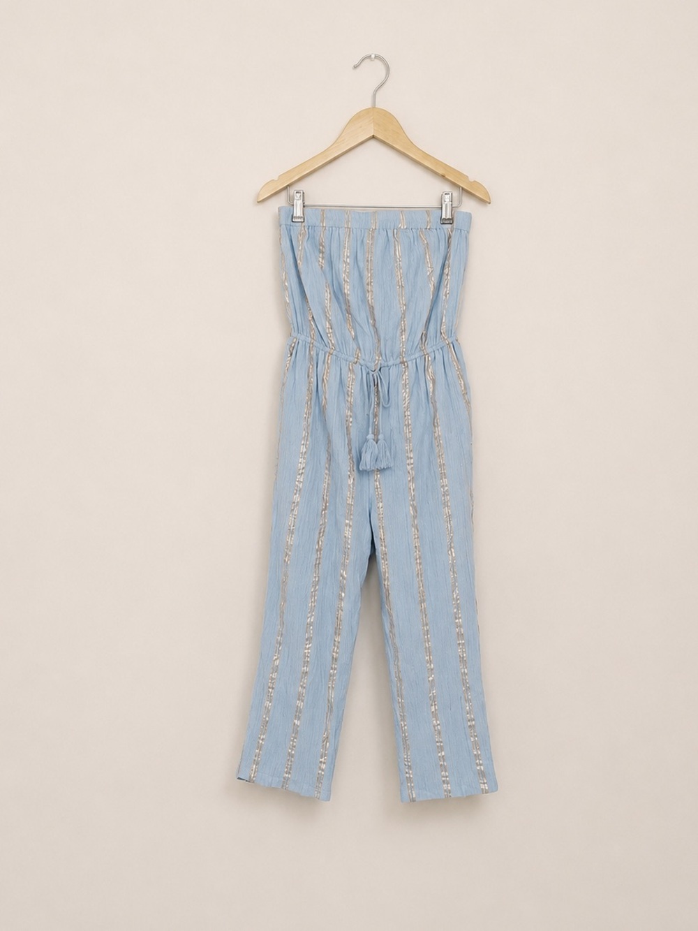 Roller Rabbit Blue Striped Metallic Square Neck Jumpsuit Small